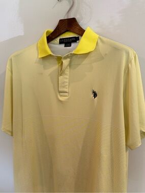 U.S. Polo Assn. Yellow White Striped Performance Polo Shirt Men’s Large Golf
